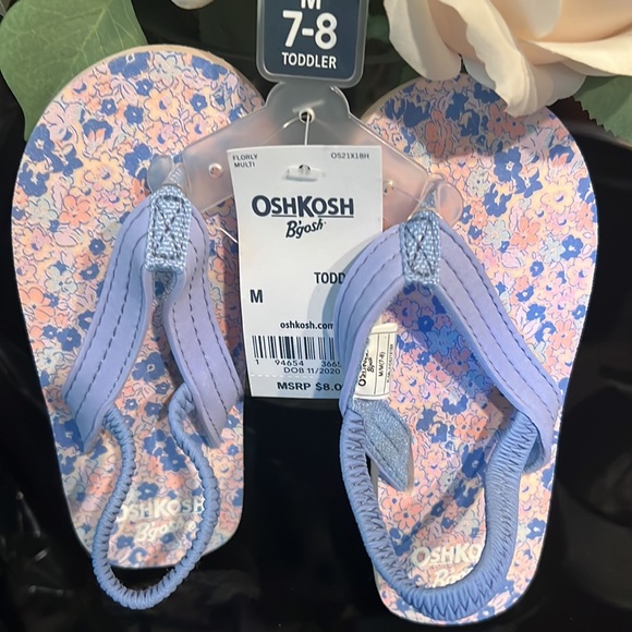 OSHKOSH B’GOSH Pastel Pink & Purple flowers print Flip-Flops Size M,L Toddler - Picture 3 of 3